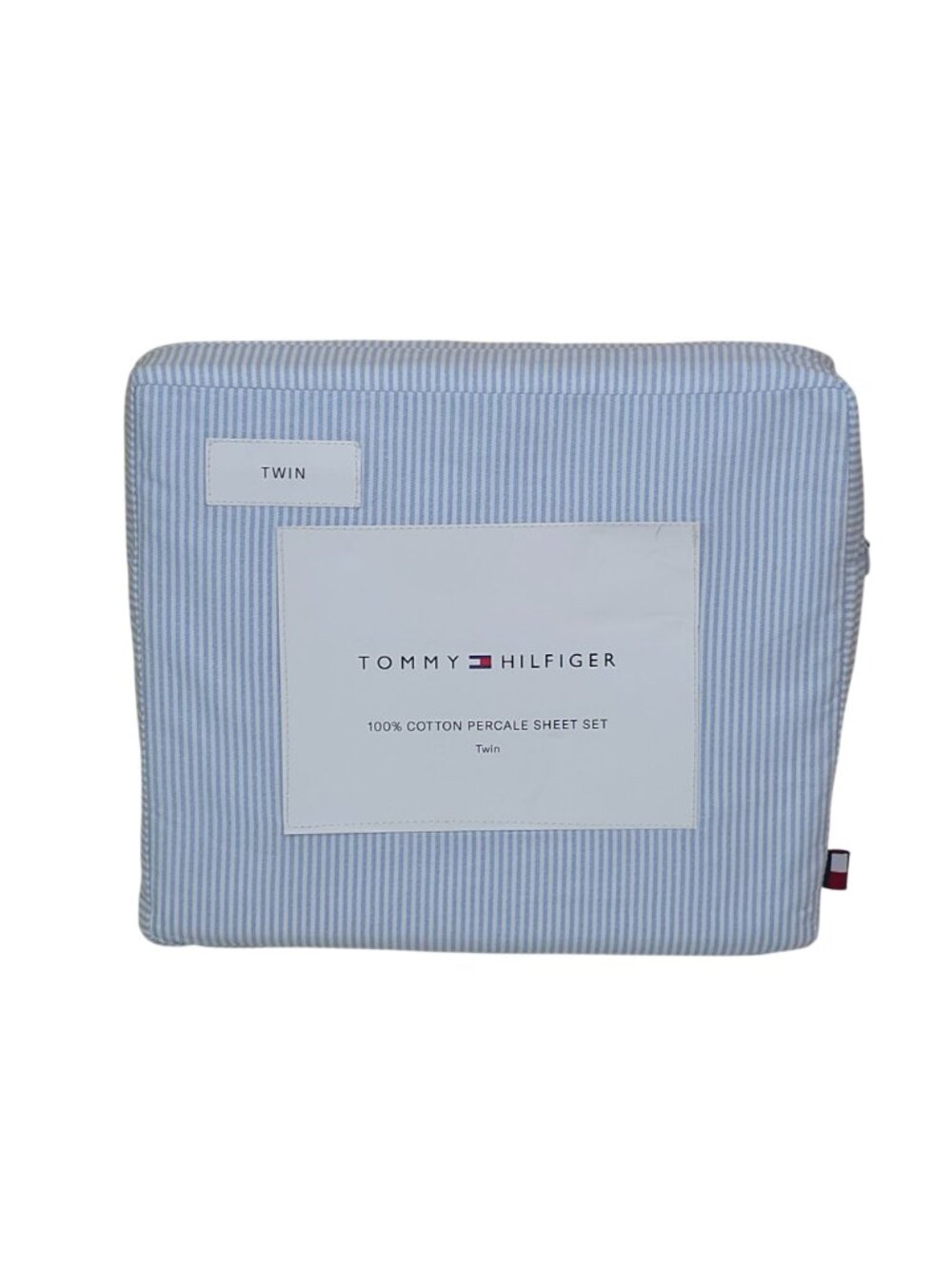Tommy Hilfiger 100% Cotton Percale Twin Sheet Set In Blue & White Stripe Pattern - Picture 11 of 11